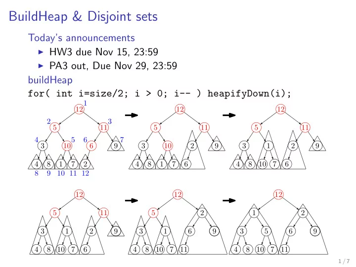 buildheap disjoint sets