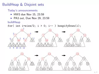 BuildHeap &amp; Disjoint sets  Todays announcements  HW3 due Nov 15, 23:59  PA3 out, Due