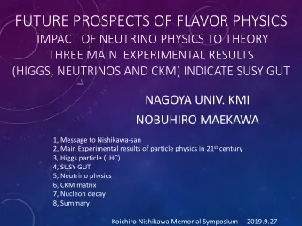 FUTURE PROSPECTS OF FLAVOR PHYSICS  IMPACT OF NEUTRINO PHYSICS TO THEORY  THREE MAIN  EXPERIMENTAL