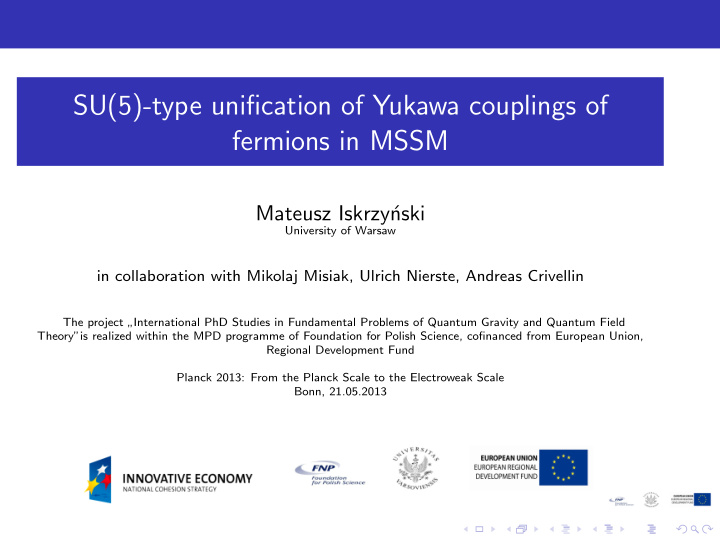 su 5 type unification of yukawa couplings of fermions in