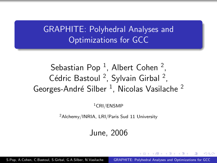 graphite polyhedral analyses and optimizations for gcc