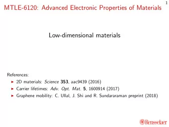 MTLE-6120: Advanced Electronic Properties of Materials  Low-dimensional materials  References: