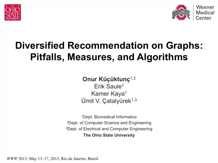 diversified recommendation on graphs pitfalls measures