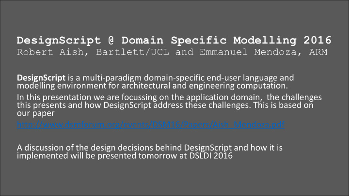 designscript domain specific modelling 2016