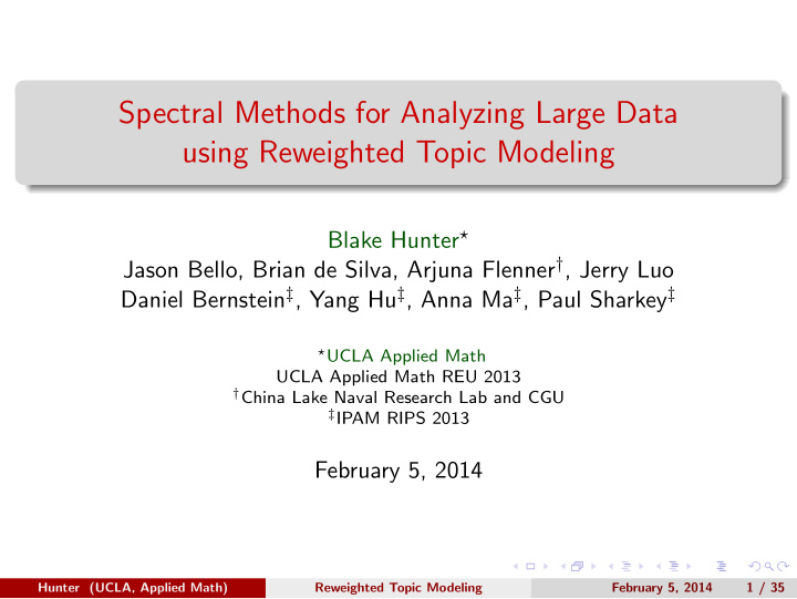 spectral methods for analyzing large data using