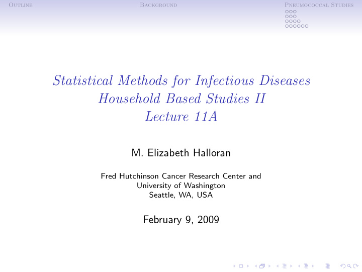 statistical methods for infectious diseases household