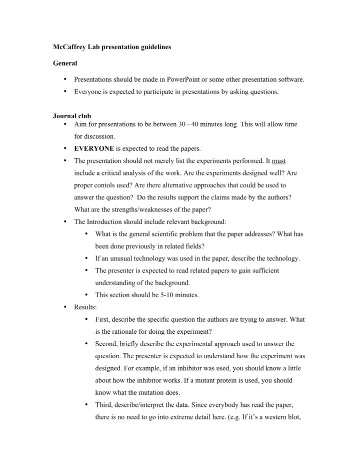 mccaffrey lab presentation guidelines general