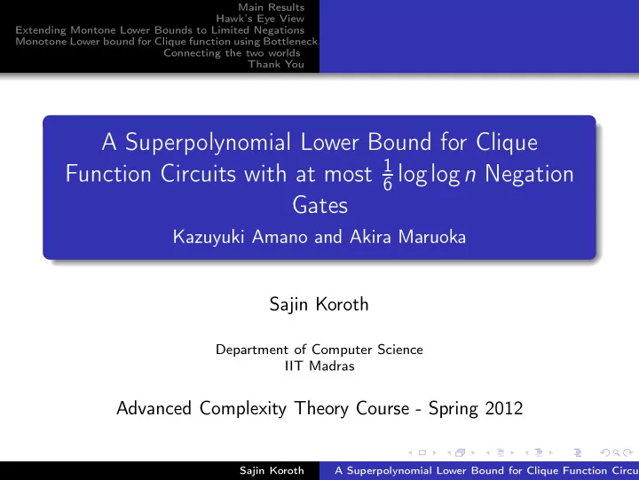 a superpolynomial lower bound for clique