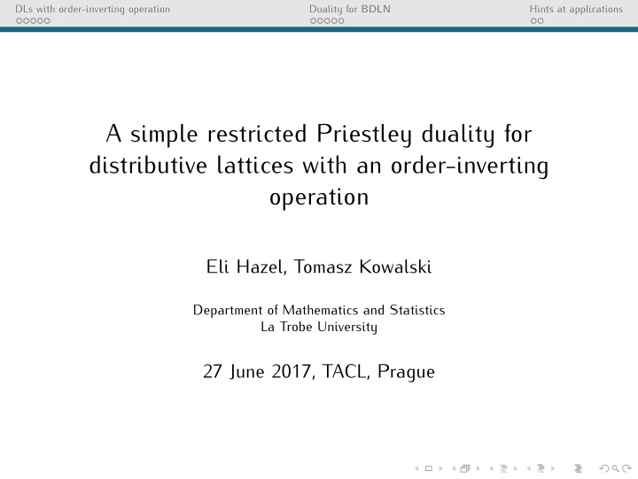 a simple restricted priestley duality for distributive