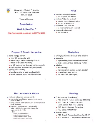 News  CPSC 314 Computer Graphics  midterm review Wednesday  Jan-Apr 2005  plus Kangaroo Hall