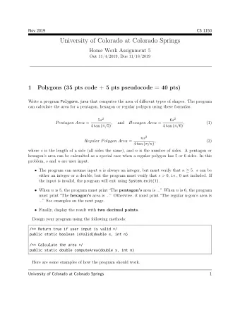 University of Colorado at Colorado Springs  Home Work Assignment 5  Out 11/4/2019, Due 11/18/2019