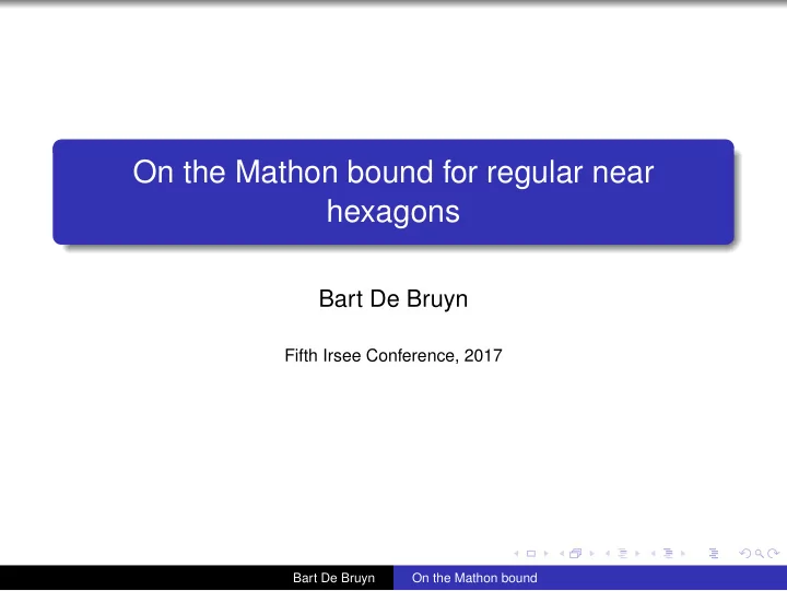 on the mathon bound for regular near hexagons