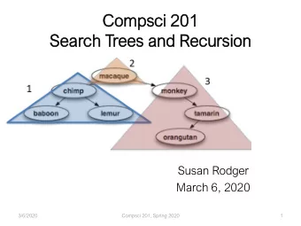 Compsci 201  201  Sear  earch T  Tree  ees an  and Recursio  sion  Susan Rodger  March 6, 2020