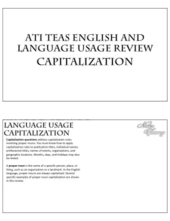 capitalization  ATI TEAS ENGLISH AND  LANGUAGE USAGE  capitalization Capitalization questions