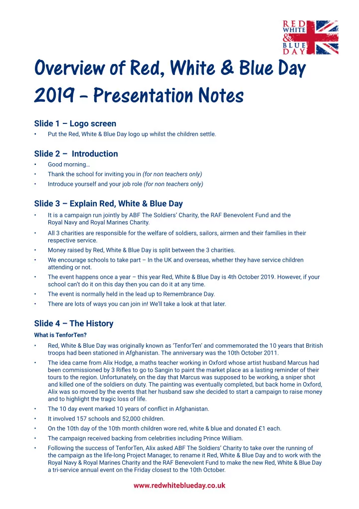 overview of red white amp blue day 2019 presentation notes