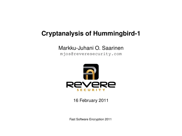 cryptanalysis of hummingbird 1