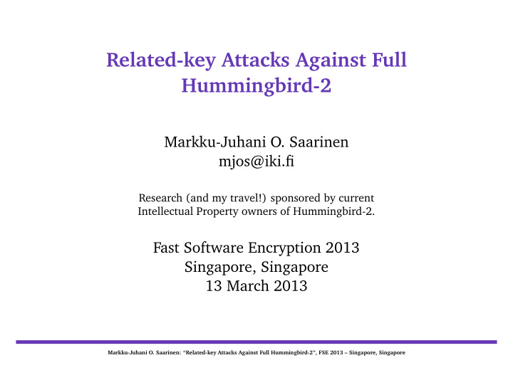 related key attacks against full hummingbird 2