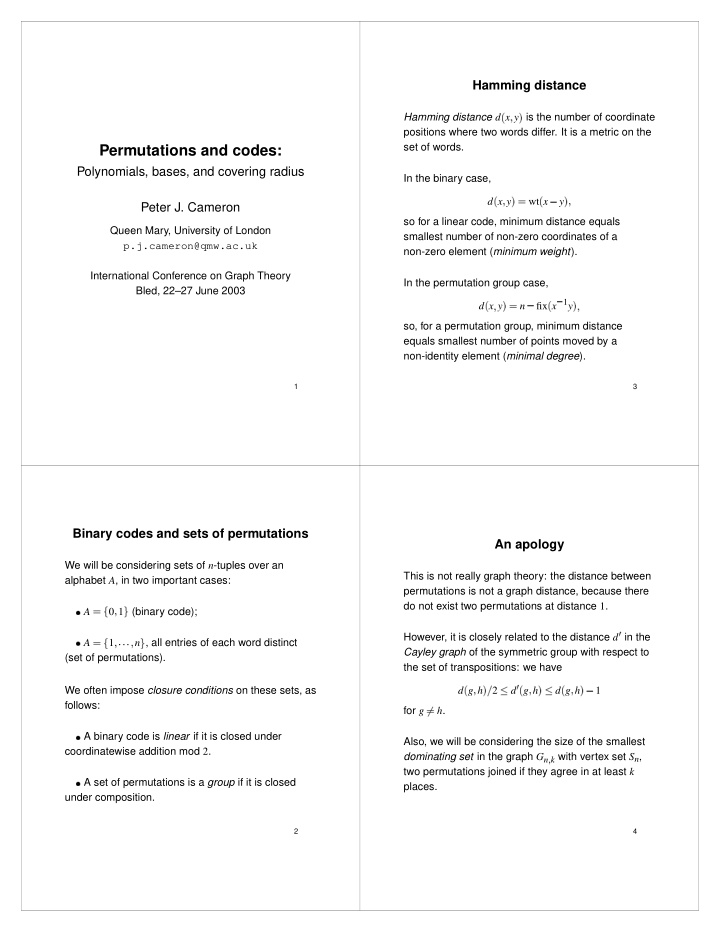 permutations and codes