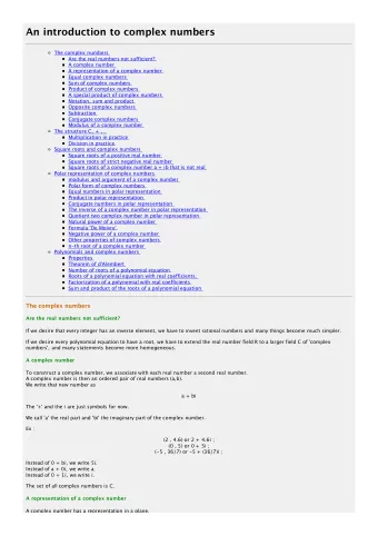 An introduction to complex numbers  The complex numbers  Are the real numbers not sufficient?  A