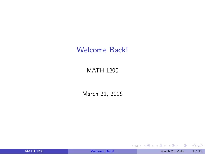 welcome back
