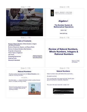 Review of Natural Numbers,  Review of Irrational Numbers Real Numbers  Properties of Exponents