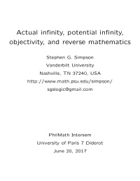 actual infinity potential infinity objectivity and