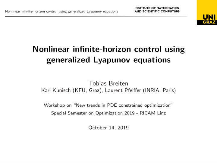 nonlinear infinite horizon control using generalized