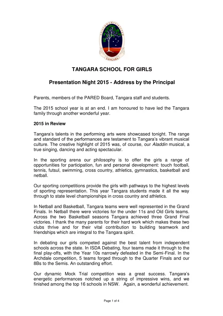 tangara school for girls