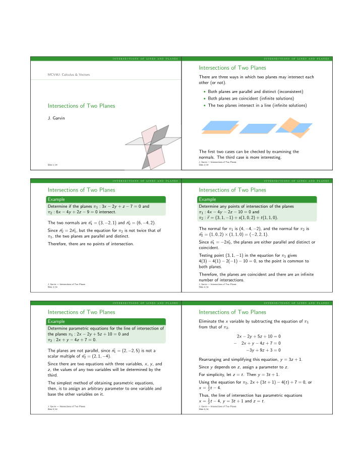 intersections of two planes