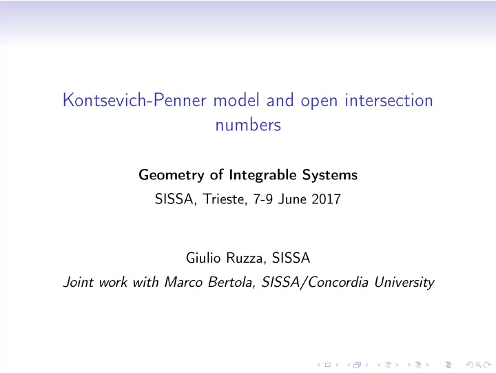 kontsevich penner model and open intersection numbers