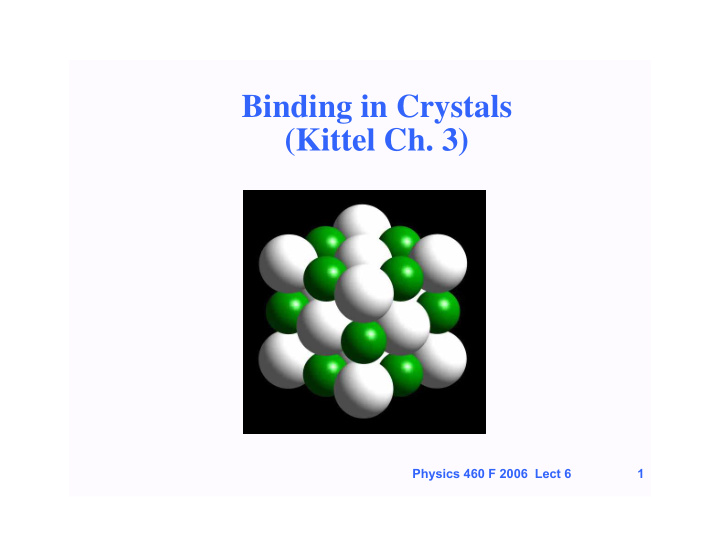 binding in crystals kittel ch 3