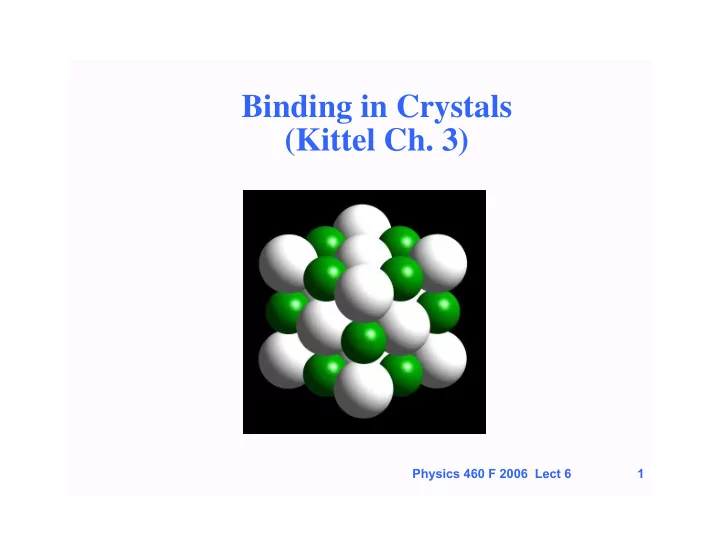 binding in crystals kittel ch 3