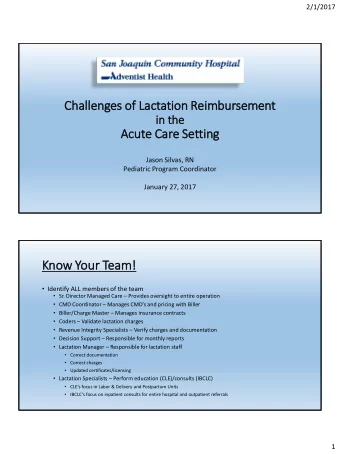 Kno  now Your  our Tea  eam!  Identify ALL members of the team  Sr. Director Managed Care