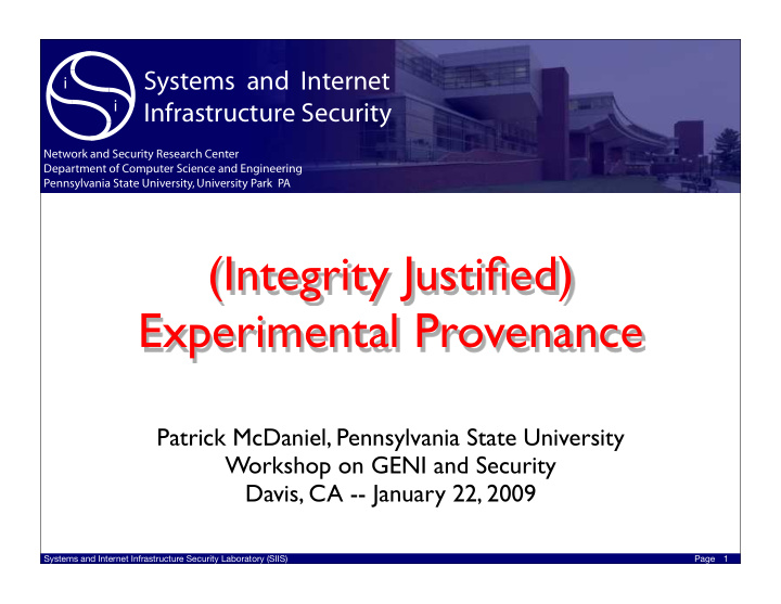 integrity justified experimental provenance