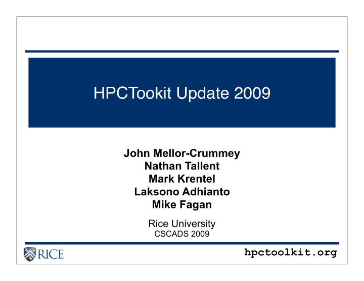 hpctookit update 2009