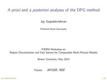 A priori and a posteriori analyses of the DPG method  Jay Gopalakrishnan  Portland State University