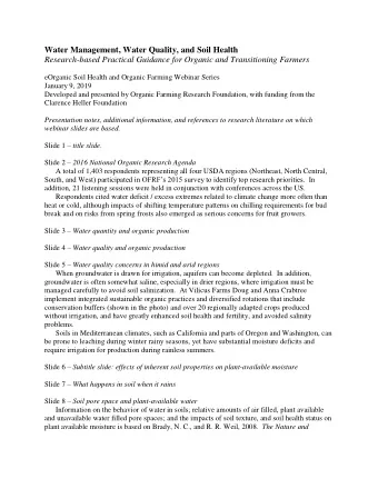 Water Management, Water Quality, and Soil Health  Research-based Practical Guidance for Organic and