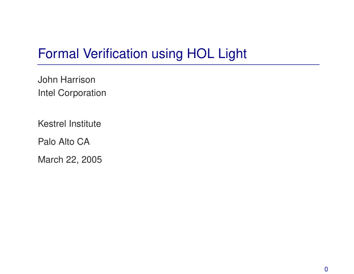 formal verification using hol light