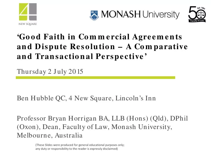 good faith in com m ercial agreem ents and dispute
