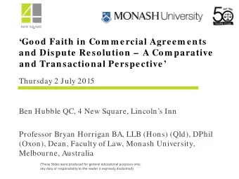 Good Faith in Com m ercial Agreem ents  and Dispute Resolution   A Com parative  and