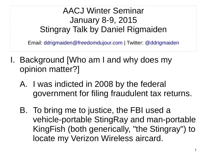 aacj winter seminar january 8 9 2015 stingray talk by