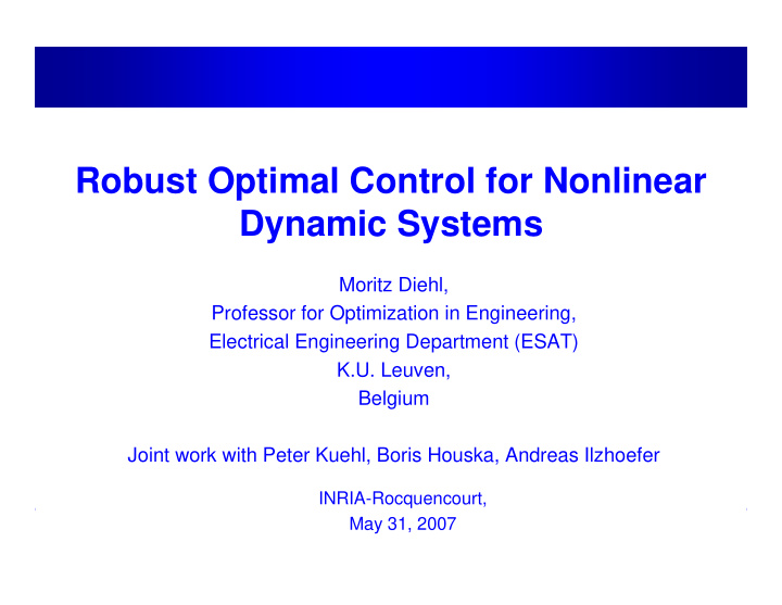 robust optimal control for nonlinear dynamic systems