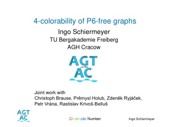 4-colorability of P6-free graphs  Ingo Schiermeyer  TU Bergakademie Freiberg  AGH Cracow  Joint