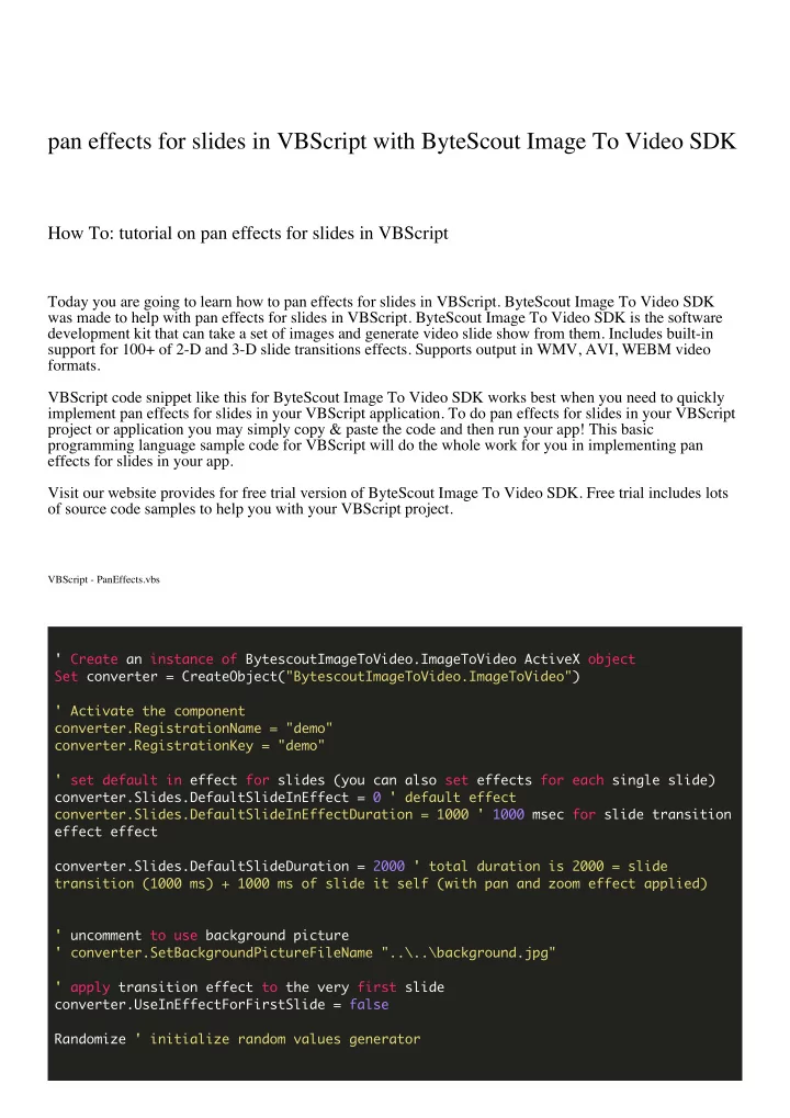 pan effects for slides in vbscript with bytescout image