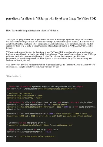 pan effects for slides in VBScript with ByteScout Image To Video SDK  How To: tutorial on pan