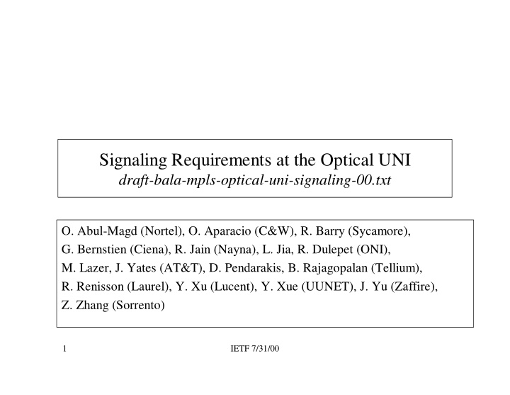 signaling requirements at the optical uni