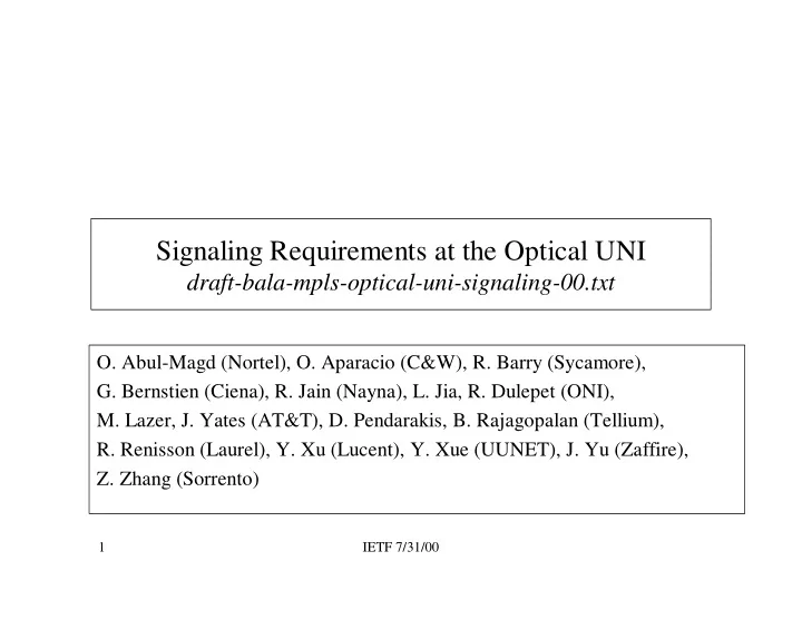signaling requirements at the optical uni