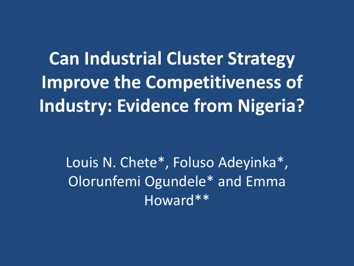 can industrial cluster strategy improve the