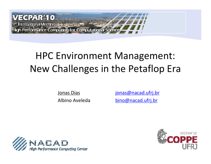 hpc environment management new challenges in the petaflop
