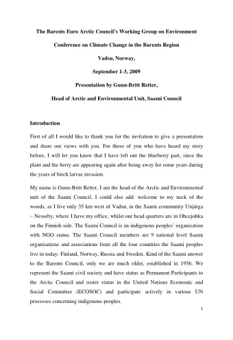 The Barents Euro Arctic Councils Working Group on Environment  Conference on Climate Change in